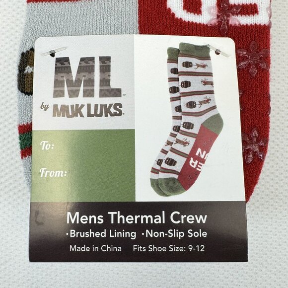 Muk Luks Mens Thermal Crew Socks Beer Run Brushed Lining Non-Slip Holiday 9-12 - Picture 4 of 6